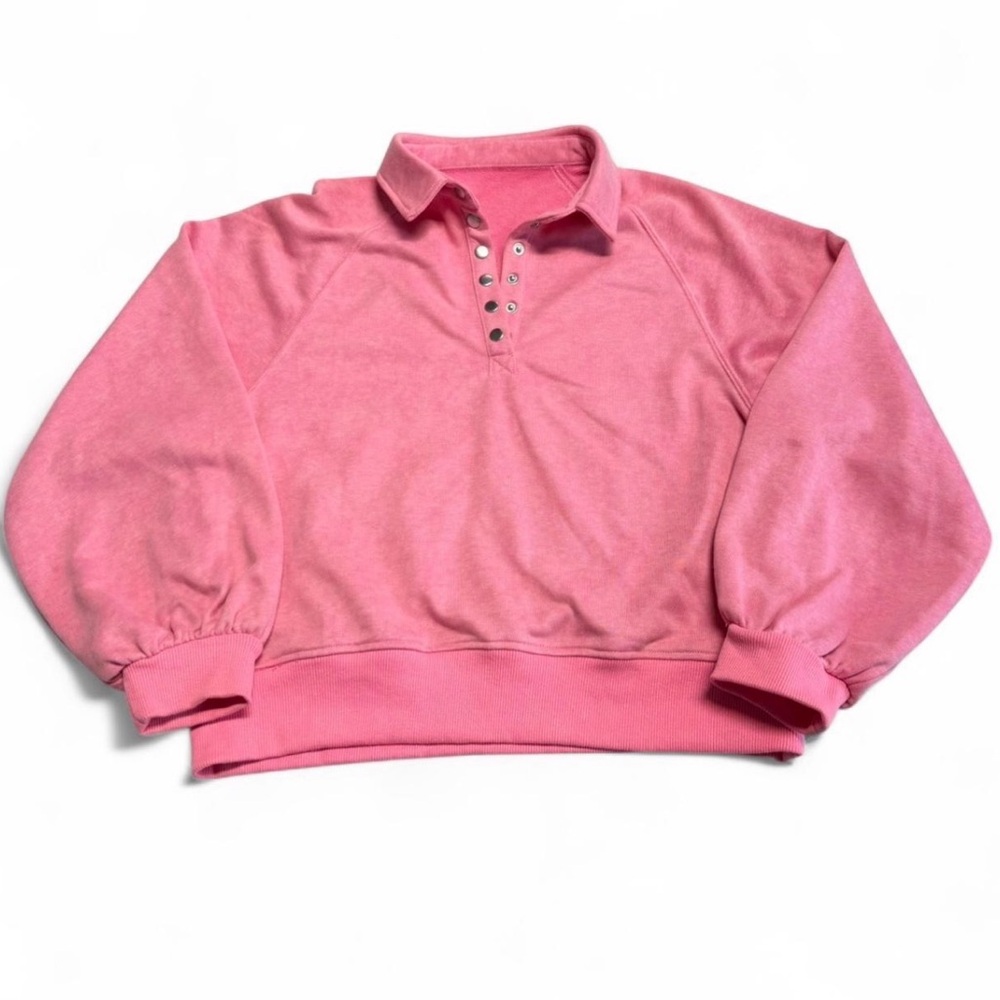3/$20 Cropped Collared Pink Pullover Sweatshirt Women’s Small Comfy Loungewear